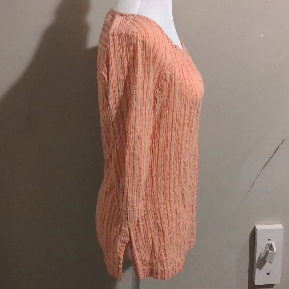 Columbia Small Salmon Pink Crepe Material 3/4 Sleeve Blouse - Picture 3 of 7